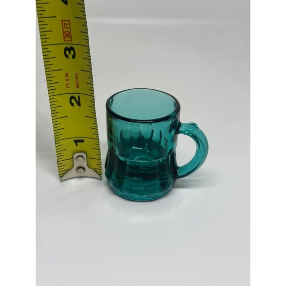 VTG Federal Glass Teal Blue Mini Mug – 2" Shot Glass / Toothpick Holder Stein - Picture 6 of 7